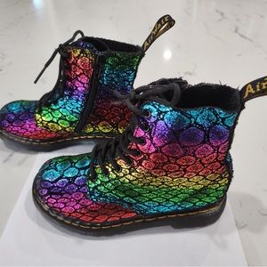 Dr marten kids rainbow boots.  Size 10.  In very good condition